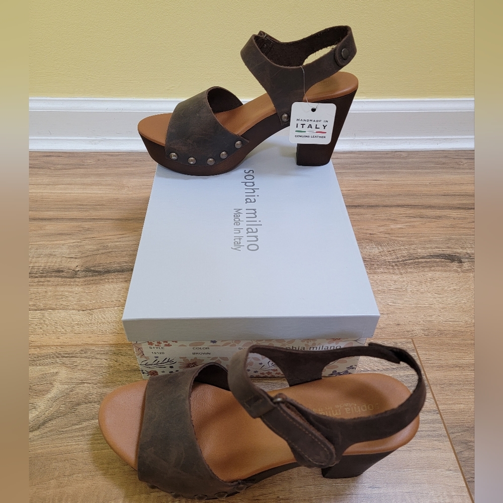 Sophia Milano handmade leather mules, brown,size US 8, EUR 39